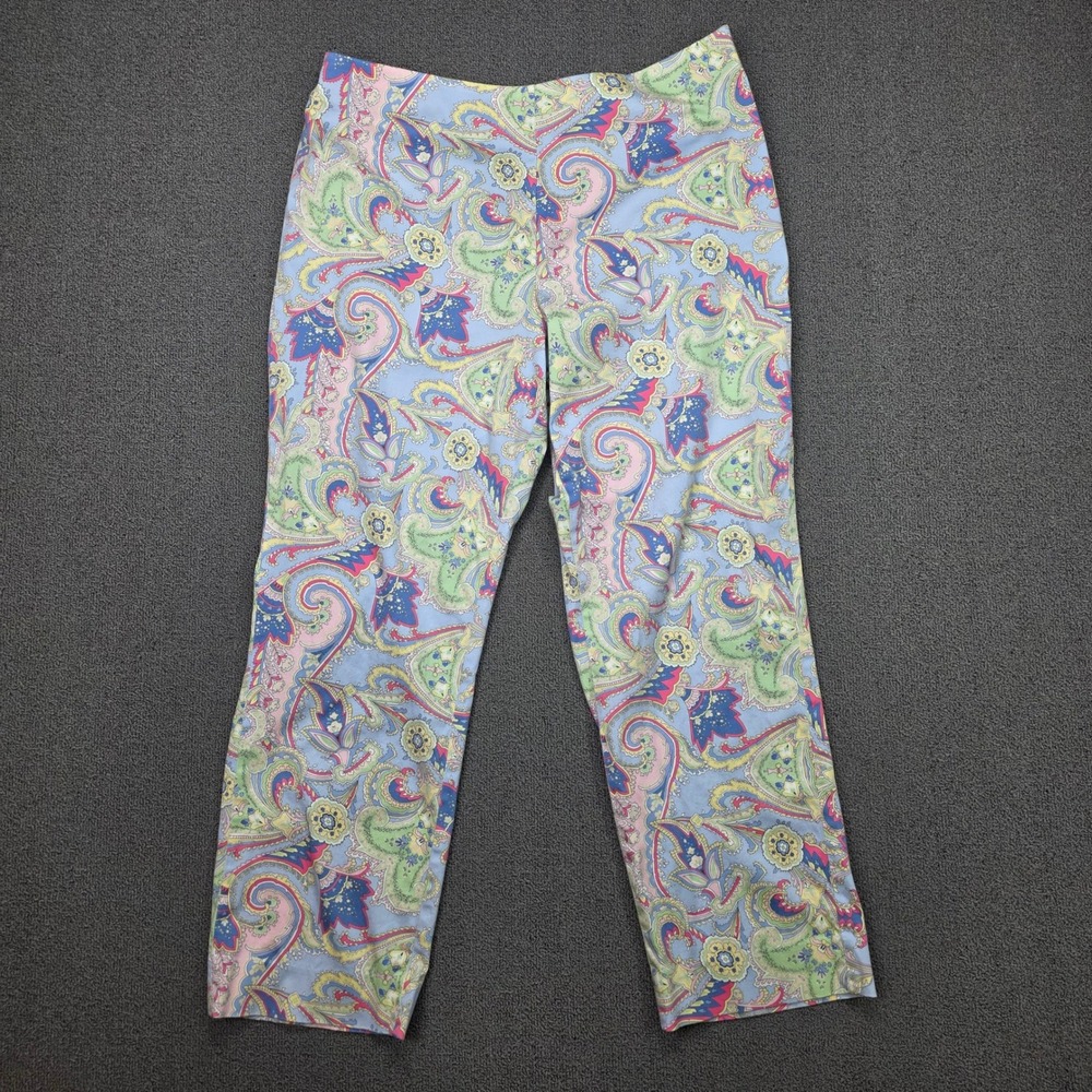 Lauren Ralph Lauren Womens 14W Paisley Print Straight Leg Cotton Pants Multi